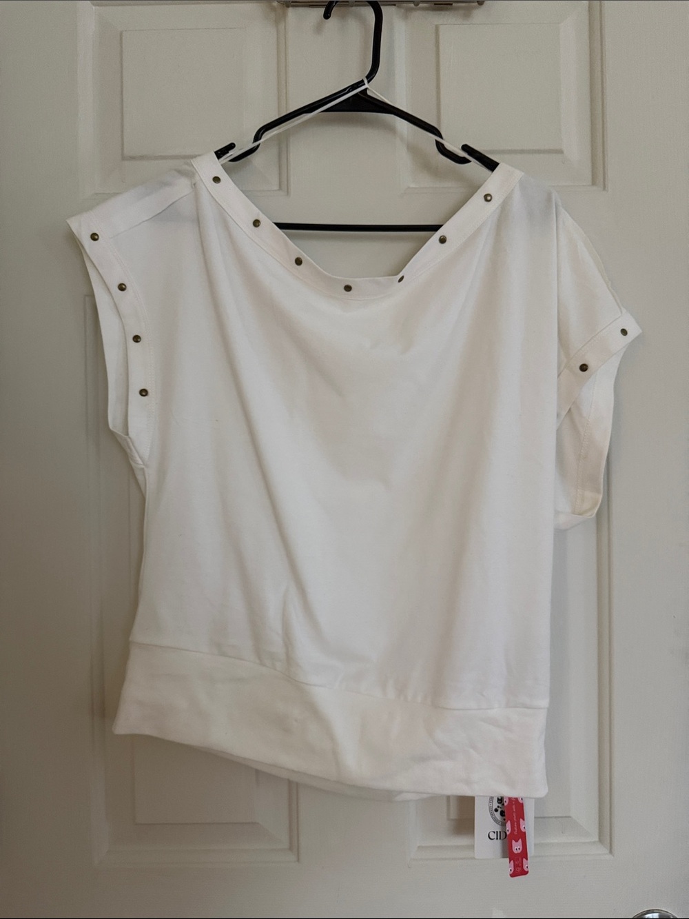 White Stud-Trim Women’s Off Shoulder Top